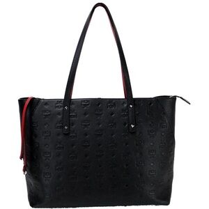 MCM Klara Top Zip Shopper Black and Red Embossed Tote